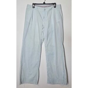 Garnet Hill Womens Wide Leg Pants Size 12 Light Blue Cotton Blend Casual Office‎